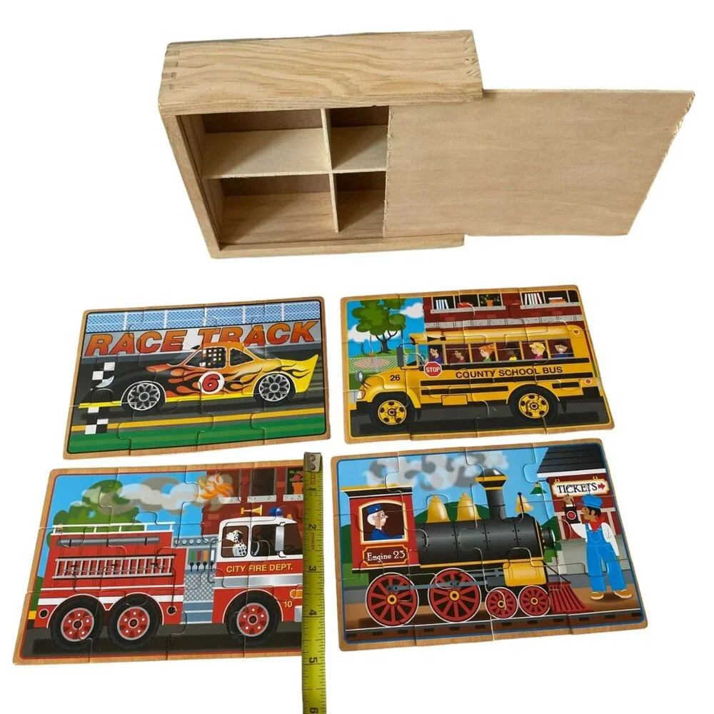 Melissa & Doug‎ Wooden Jigsaw Puzzles In A Box - Vehicles Set of 4 Ages 3+